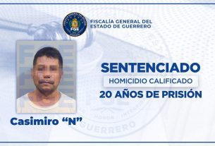 Sentencian a 20 años de prisión a Casimiro N por homicidio