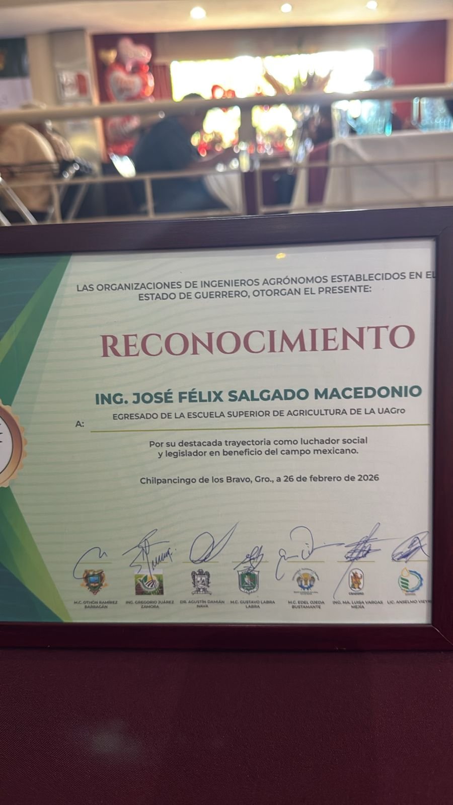 Félix Salgado Macedonio reconocido por agrónomos de Guerrero en su día