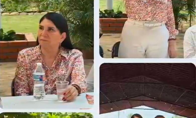 La diputada Guadalupe Eguiluz Bautista durante una reunión con habitantes de San Luis Acatlán en Costa Chica de Guerrero.