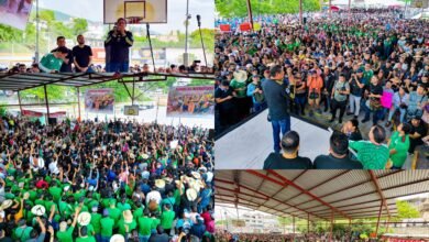 Félix Salgado Macedonio durante asamblea informativa en las canchas Hermanos Galeana de Chilpancingo