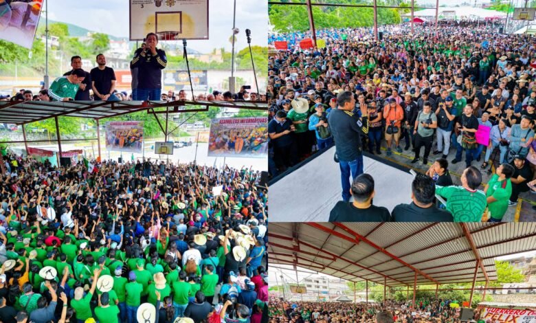 Félix Salgado Macedonio durante asamblea informativa en las canchas Hermanos Galeana de Chilpancingo