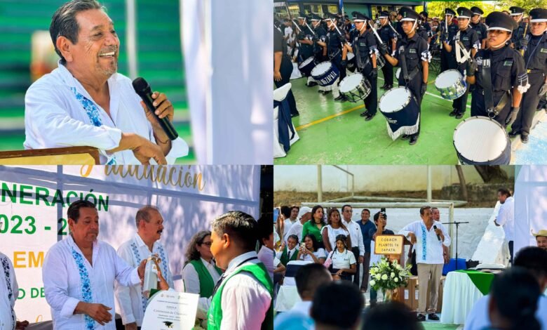 Félix Salgado Macedonio durante graduación de la generación 2023-2026 del Cobach 16 de Acapulco